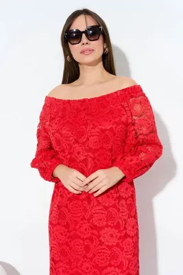 Коктейльное красное кружевное прямое платье миди длины с рукавом в  Хабаровске
