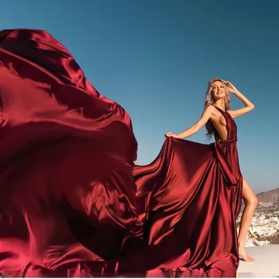 Темно-красное платье с длинным шлейфом и открытой спиной | AliExpress