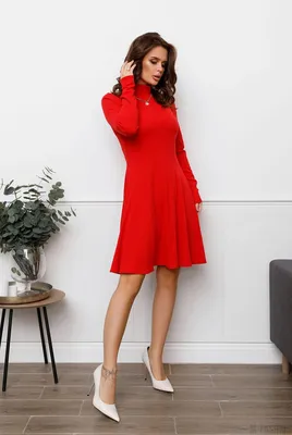 Красное трикотажное платье-мини с открытыми плечами, артикул L3-23-025-300  | Купить в интернет-магазине Yana в Москве