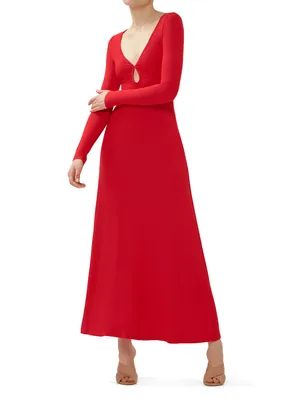 Красное трикотажное платье-макси с фигурным вырезом, артикул  L16-23/4-1031-9376 | Купить в интернет-магазине Yana в Москве