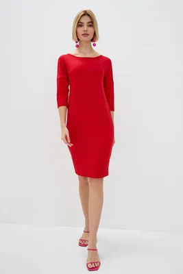 Красное трикотажное платье макси с рукавом 3/4 и открытыми плечами  арт.20054 - купить в Омске