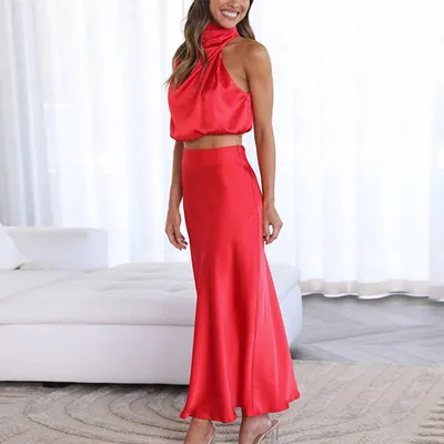 Красные атласные вечерние платья для женщин с длинным рукавом с открытыми  плечами сексуальное платье Русалка с высоким разрезом драпированные  блестками женское платье | AliExpress