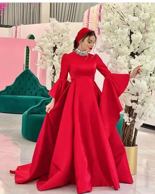 Красные атласные платья для выпускного вечера с высоким воротником для  особых случаев банкетное Клубное платье для вечеринки в Саудовской Аравии  вечернее платье | AliExpress