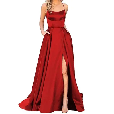 Красные Женские официальные вечерние атласные платья с открытыми плечами и  жемчужинами | AliExpress