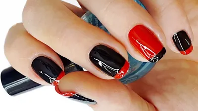 Черно-красный френч маникюр на коротких ногтях - YouTube