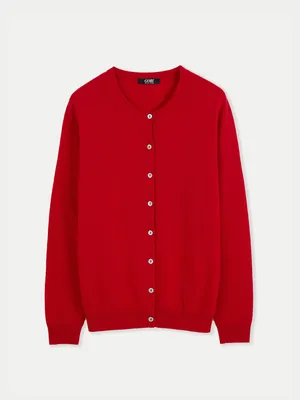 Women's Cashmere Crew Neck Cardigan Red - Gobi Cashmere