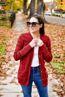 Wine Red Eyelash Knit Sweater - Cardigan Sweater - Cardi - Lulus