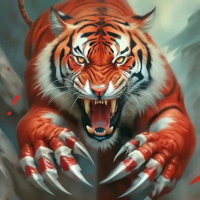 Красный тигр с большими когтями» — создано в Шедевруме