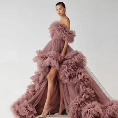 Новинка 2022, дизайнерские платья для выпускного вечера, пышные Вечерние  платья из фатина с оборками без бретелек, платье для фотосъемки | AliExpress