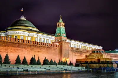 Обои на рабочий стол Вид на ночной Кремль, Москва, Россия / The Kremlin,  Moscow, Russia, обои для рабочего стола, скачать обои, обои бесплатно