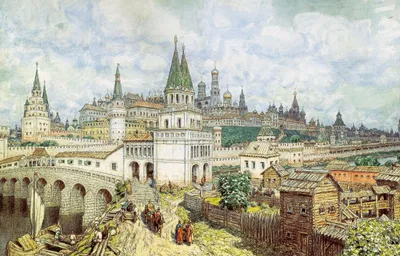 File:Расцвет Кремля. Всехсвятский мост и Кремль в конце XVII века. 1922,  бумага на картоне, уголь, акварель, карандаш.jpg - Wikimedia Commons