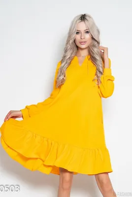 Желтое крепдешиновое платье с воланом купить, цены на Женская одежда и  спортивные костюмы в интернет магазине женской одежды M-FASHION