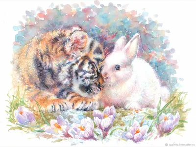 Тигренок и кролик, год тигра, год кролика – купить на Ярмарке Мастеров –  RCO12RU | Иллюстрации и рисунки, Санкт-Петербург