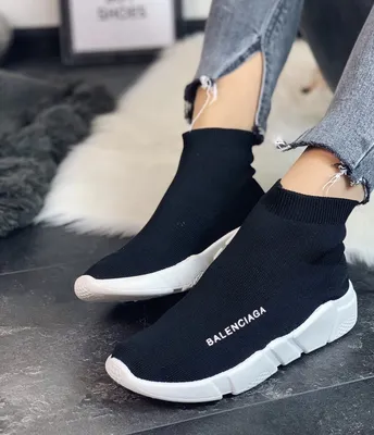 Женские чёрные высокие кроссовки чулок balenciaga, цена 990 грн - купить  Спортивная обувь новые - Клумба