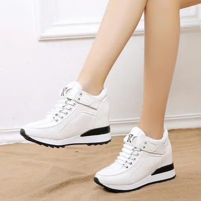 Белые кроссовки на платформе, женские туфли на липучке для отдыха на  высоких скрытых каблуках – лучшие товары в онлайн-магазине Джум Гик