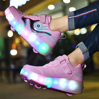 Светящиеся кроссовки с колесиками, на 2 роликах, USB зарядка, в стиле  heelys, розовые (N-3511) (ID#1272344596), цена: 2299 ₴, купить на Prom.ua