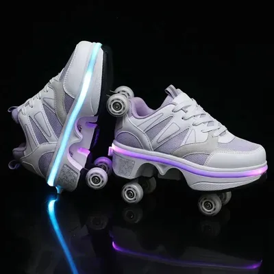 Deformation Roller Skates Shoes With Flashing Light 4 Wheels Parkour Sports  Roller Shoes Children Roller Skates Unisex Sneakers - AliExpress