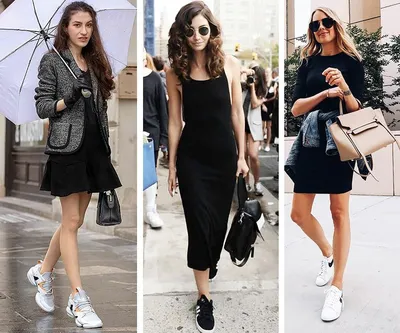 Black dress and sneakers outfits (черное платье с кроссовками, образы) |  Платья, Наряды для девочек, Модные стили