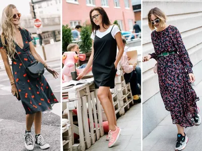 Кроссовки с платьем: как подобрать и носить, фото и идеи луков
