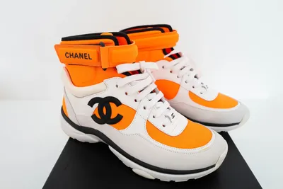 Chanel Women Interlocking CC Orange White High Top Sneakers EU 36.5 US 6 |  eBay