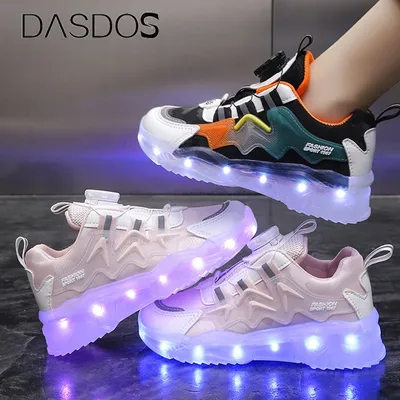 Детские светящиеся кроссовки, модная дышащая обувь с цветной светодиодной  подошвой, зарядка через Usb, для мальчиков и девочек | AliExpress