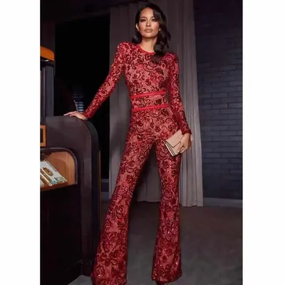 Комбинезон женский, кружевной, с вырезами, красный, 2021, весна, брюки  пламя | AliExpress