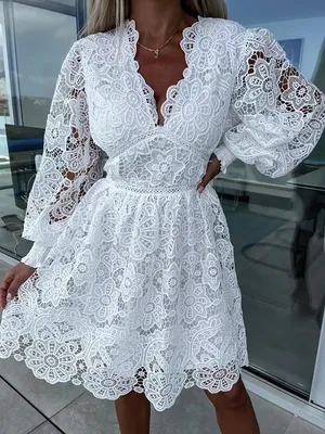 Белые ажурные платья, женские сексуальные кружевные мини-платья с цветочной  вышивкой, женские элегантные стильные женские платья с длинным рукавом |  AliExpress