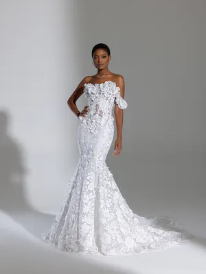 Embroidered Fit And Flare Wedding Dress With Off The Shoulder Strap |  Kleinfeld Bridal