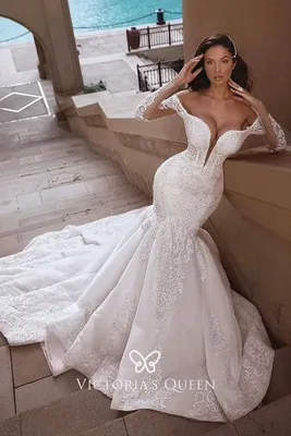 Lace Long Sleeve Cathedral Train Mermaid Wedding Dress - VQ