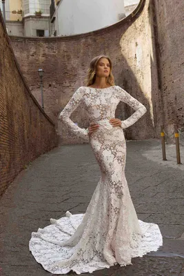 Illusion Long Sleeve Lace Trumpet Winter Wedding Dress - VQ