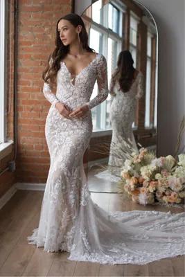 123125 Lina - Strapless Lace Wedding Dress With Detachable Sleeves