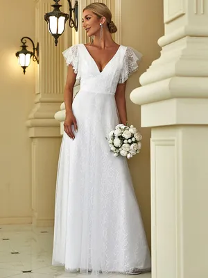 Lace Applique White Simple A Line Elopement Dress for Beach Wedding -  Ever-Pretty US