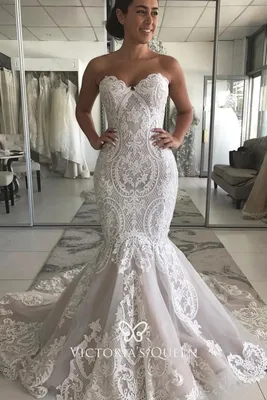 Unique Lace with Nude Lining Trumpet Wedding Gown - VQ