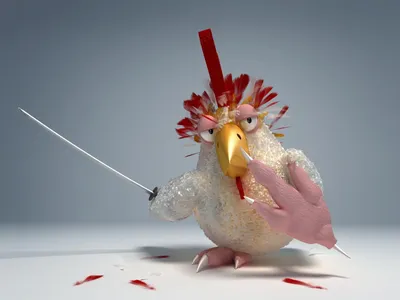 Обои для рабочего стола Курица со шпагой фото - Раздел обоев: Животные (3D  графика)