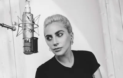 Wallpaper photo, makeup, t-shirt, hairstyle, black and white, microphone,  singer, Studio, Lady Gaga, Lady GaGa, music album, 2016, Joanne, Collier  Schorr images for desktop, section музыка - download
