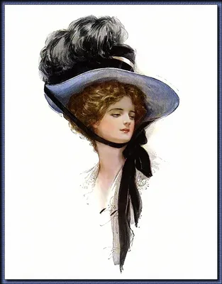 дама в шляпе с синим бантом Stock Illustration | Adobe Stock