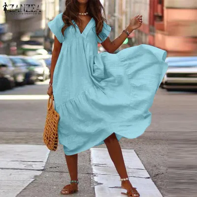 Легкое летнее платье свободного кроя. Материал 100% хлопок – лучшие товары  в онлайн-магазине Джум Гик