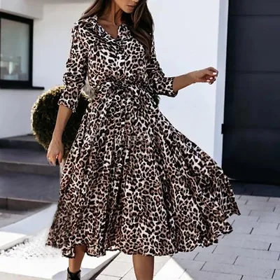 SU)Модное сексуальное длинное платье с принтом и воротником-стойкой,  однобортное леопардовое платье – лучшие товары в онлайн-магазине Джум Гик