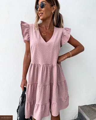 Женское Свободное летнее платье в мелкий горох с воланами (размер 42-56)  купить в онлайн магазине - Unimarket