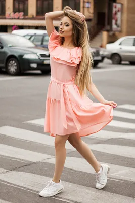 Летнее платье с воланами персикового цвета Элизабет 5934 ᐅ купить в Itelle