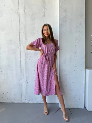 Летнее женское платье средней длины с разрезом - Интернет магазин женской  одежды