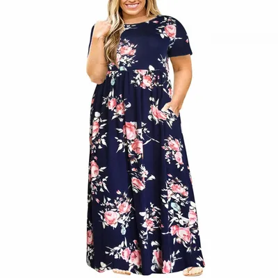Летнее длинное платье в цветочек для полных женщин MN200-4, купить за 3490  рублей в интернет-магазине Е-Леди