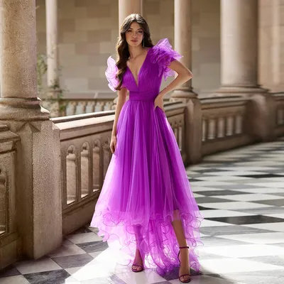 Элегантные фиолетовые платья для матери невесты, платья с V-образным  вырезом и короткими рукавами для свадебной вечеринки, а-силуэт, свадебное  платье до середины икры | AliExpress
