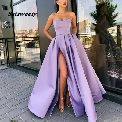 Satsweety Выпускные платья 2024 с высоким разрезом атласные фиолетовые  платья для торжества Вечерние платья бальное платье для выпускного вечера |  AliExpress