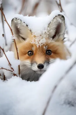 Рыжая лиса воляется в снегу, …» — создано в Шедевруме