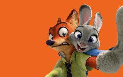 Фотография Лисы Зайцы Zootopia 2016 Мультики Цветной фон