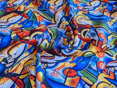 Парижанка абстракция лица, сине-оранжевый - купить в интернет-магазине  тканей в Украине - Атлас