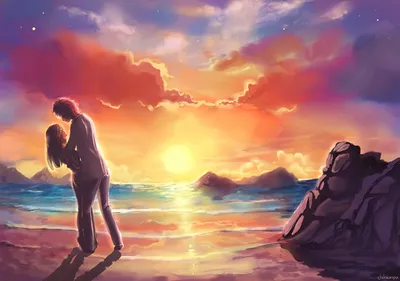 Фото Влюбленные пары Любовь Фэнтези Рассветы и закаты берег