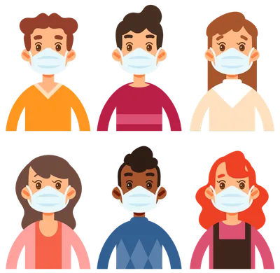 Люди в медицинских масках - картинка на прозрачном фоне