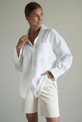 Удлиненная льняная рубашка цвет: фуксия, артикул: 1805010519 – купить в  интернет-магазине sela